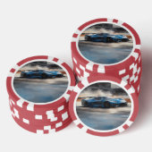 Dynamische blauwe stedelijke racescene poker chips (Opstapeling)