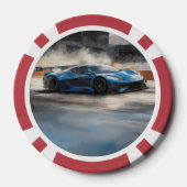 Dynamische blauwe stedelijke racescene poker chips (Achterkant)