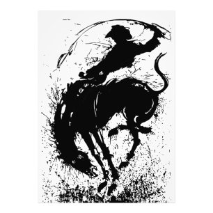 Dynamische Cowboy Rodeo Silhouet Kunst Foto Afdruk