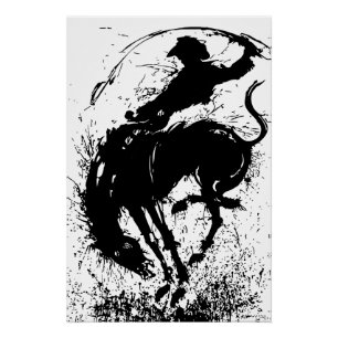 Dynamische Cowboy Rodeo Silhouet Kunst Perfect Poster