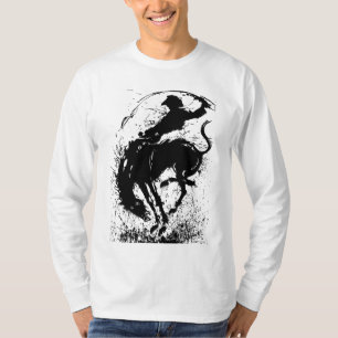 Dynamische Cowboy Rodeo Silhouet Kunst T-shirt
