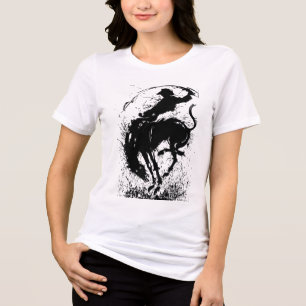 Dynamische Cowboy Rodeo Silhouet Kunst Tri-Blend Shirt