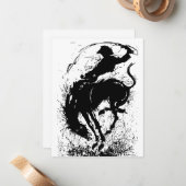 Dynamische Cowboy Rodeo Silhouette Art Notitiekaartje (Voorkant / Achterkant in situ)