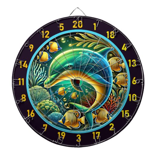 Dynamische Dolfijnen Dartbord: Kustspel Ontsnappin Dartbord (Voorkant)