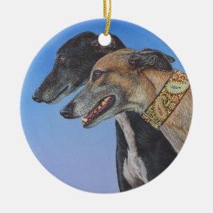 Dynamische duo Doberman Whippet-schilderkunst Keramisch Ornament