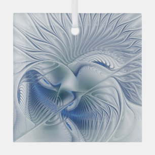 Dynamische Fantasie Abstract Blau Tinten Fractal K Glas Ornament