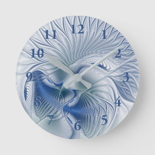 Dynamische Fantasie Abstract Blau Tinten Fractal K Ronde Klok