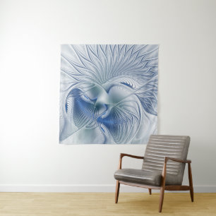 Dynamische Fantasie Abstracte Blau Tinten Fractal Wandkleed