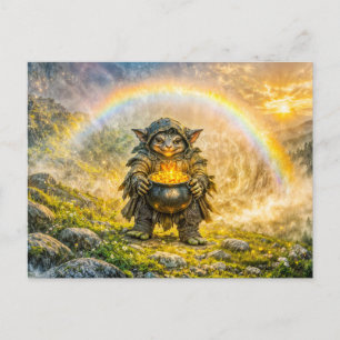 Dynamische Fantasy Kabouter met Regenboog Gouden P Briefkaart