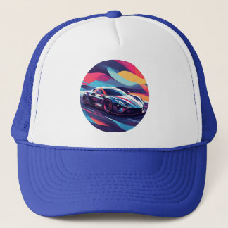 Dynamische futuristische sportwagenillustratie trucker pet