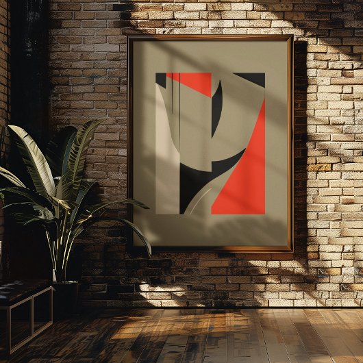 Dynamische geometrische fusie - rood, zwart en bei poster