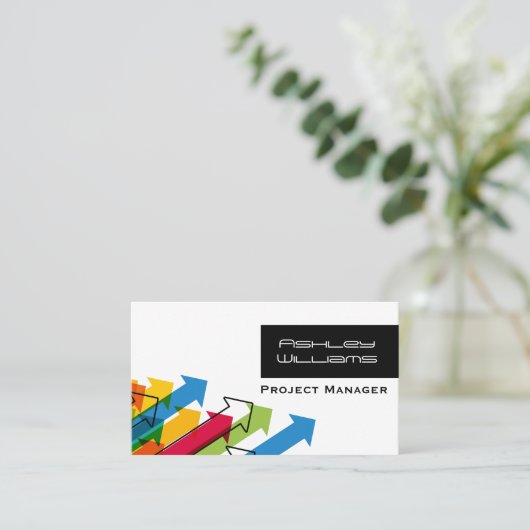 Dynamische kleurrijke pijlen Moderne projectmanage Visitekaartje (Staand voorkant)