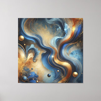 Dynamische krullen van blauwe en gouden canvas kun afdruk