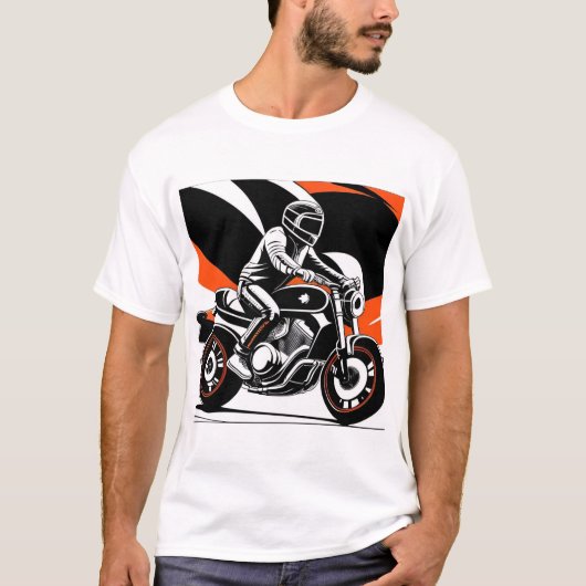 Dynamische Motorfiets Illustratie met Rider T-shirt (Voorkant)