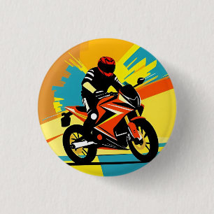 Dynamische motorfietsillustratie met berijder ronde button 3,2 cm