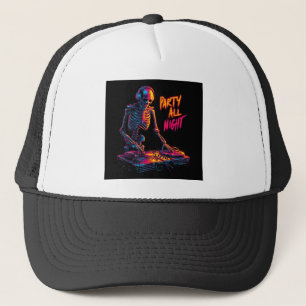 Dynamische Neon-Colored Skeleton DJ Spinning Recor Trucker Pet