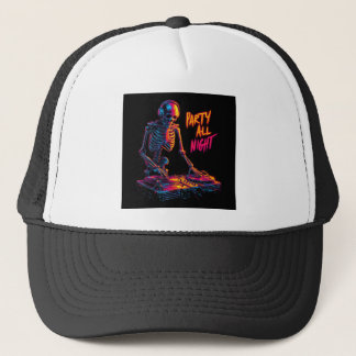 Dynamische Neon-Colored Skeleton DJ Spinning Recor Trucker Pet