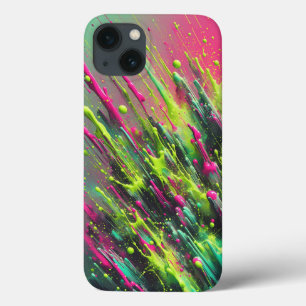 Dynamische Neon Verf Spat Telefhoesje Levendig Roz iPhone 13 Hoesje