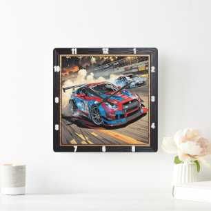 Dynamische raceauto's snelheid vierkante klok