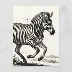 Dynamische rennende zebra-inkt kunst briefkaart