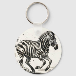 Dynamische rennende zebra-inkt kunst sleutelhanger