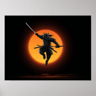 Dynamische Samurai Sprong Silhouet Poster