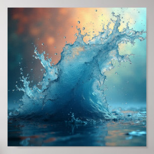 Dynamische splash van turquoise water reflecterend poster