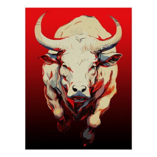 Dynamische stier in vurige beweging perfect poster (Voorkant)