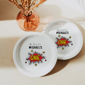 Dynamische Superheld 1e Verjaardag Papieren Bordje