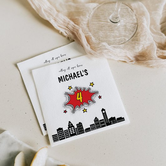 Dynamische Superhero 4e Verjaardag Servet