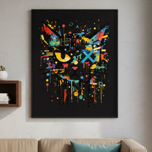 Dynamische verfspat kattengezicht decoratief  poster