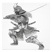 Dynamische zwart-wit Samurai Warrior tekening Foto Afdruk (Voorkant)