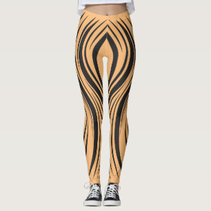 Dynamische zwarte en Oranje gestreepte Leggings