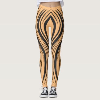 Dynamische zwarte en Oranje gestreepte Leggings