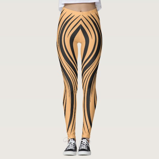 Dynamische zwarte en Oranje gestreepte Leggings (Voorkant)