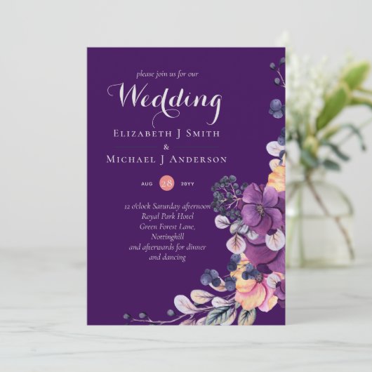 Dynasty Paarse Ginger Floral Wedding Invites Envel (Staand voorkant)