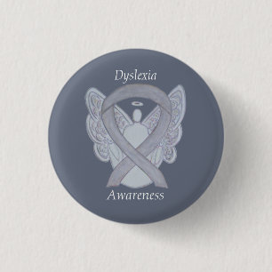 Dyslexia Silver Awareness Ribbon Angel Custom Pin Ronde Button 3,2 Cm