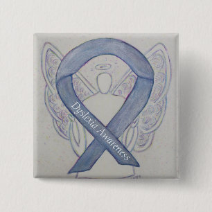 Dyslexia Silver Awareness Ribbon Angel Custom Pins Vierkante Button 5,1 Cm