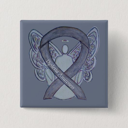 Dyslexia Silver Awareness Ribbon Angel Custom Pins Vierkante Button 5,1 Cm (Voorkant)