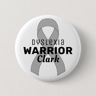 Dyslexia Warrior Ribbon White Button