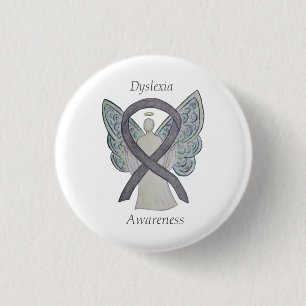 Dyslexie Silver Awareness Ribbon Angel - Aangepast Ronde Button 3,2 Cm