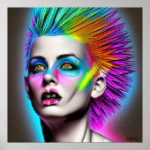 Dystopian Vrouw met Rainbow Mohawk Ai Art Poster (Voorkant)