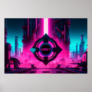 Dystopische Cyberpunk Neon Stad Obey Sci-Fi Poster