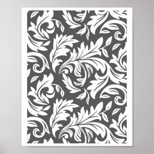 E0001 Donkergrijs - Retro Bloemmotief Grafisch Poster