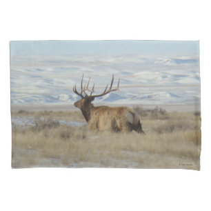 E22 Bull Elk en Besneeuwde Heuvels Kussensloop