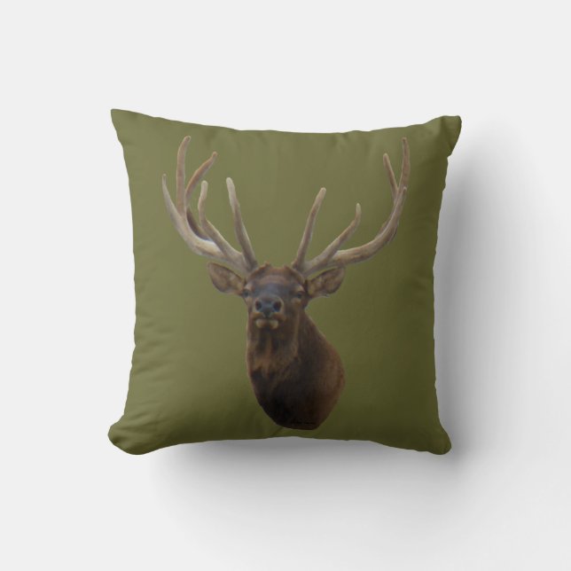 E48 Bull Elk hoofd in Velvet Kussen (Voorkant)