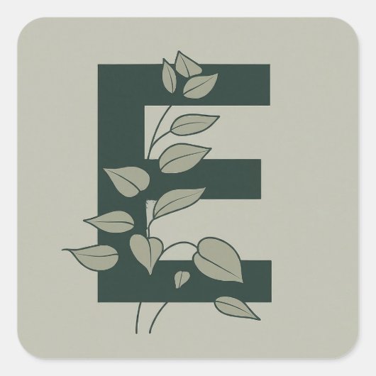 E botanisch monogram vierkante sticker (Voorkant)