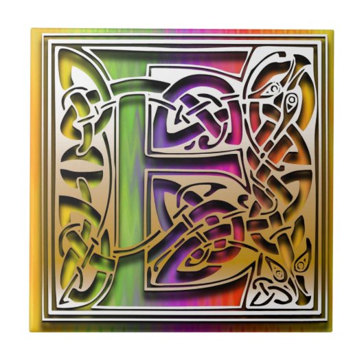 E Celtic Rainbow Aangepaste monogram tegel Tegeltje (Voorkant)