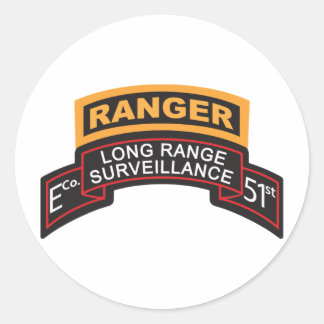 E Co 51st Infanterie LRS scrol, Ranger Tab Ronde Sticker