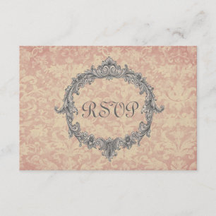 E-cru en Peach Damask RSVP Wedding Response Card Kaartje
